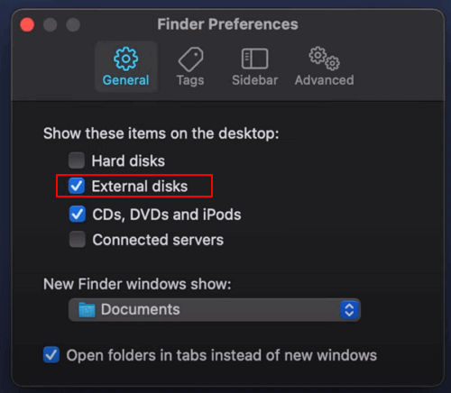 Aktivieren Sie die externe Festplatte in den Mac-Einstellungen