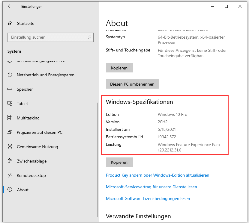 Windows Betriebssystem herausfinden