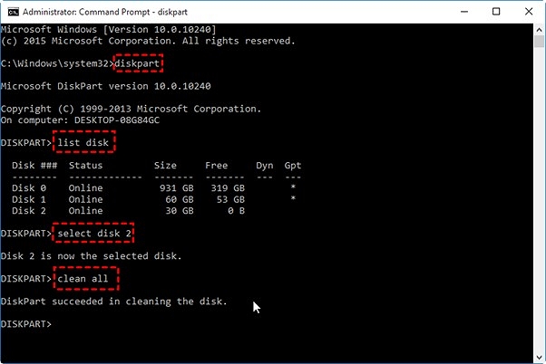 cmd clean disk command