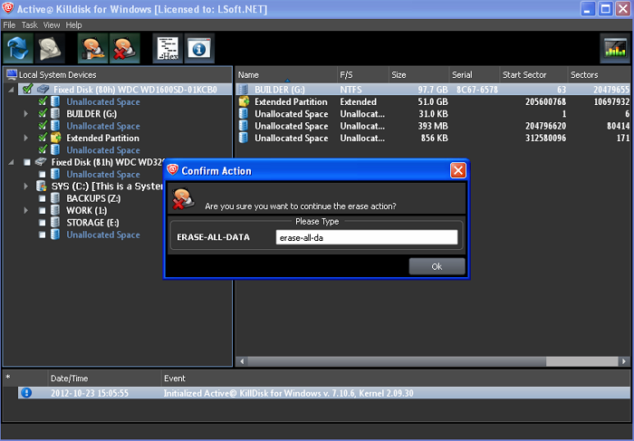 Erase disk via KillDisk