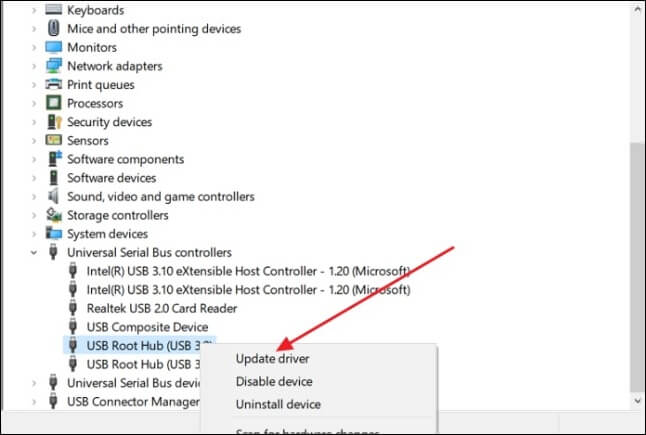 tap on update driver option