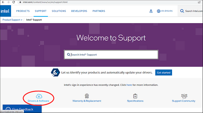 Open Intel network driver page
