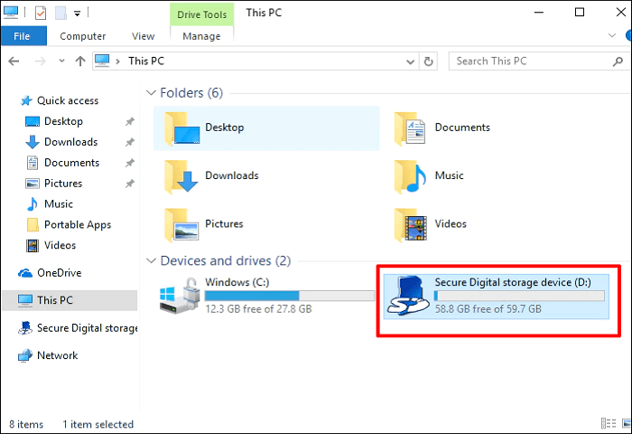 click on your SD card in File Explorer