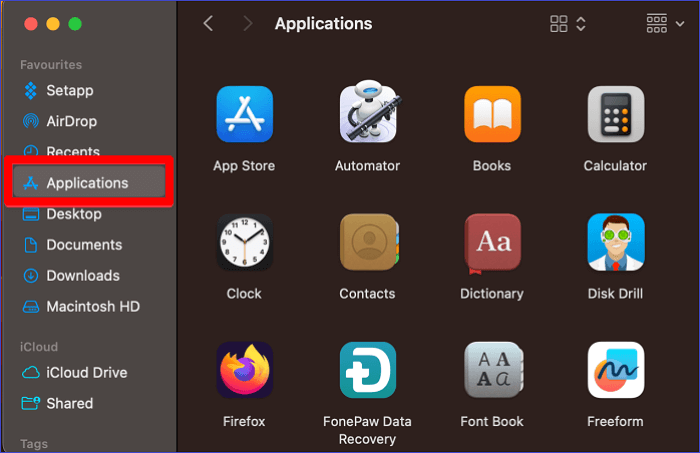 open Applications folder