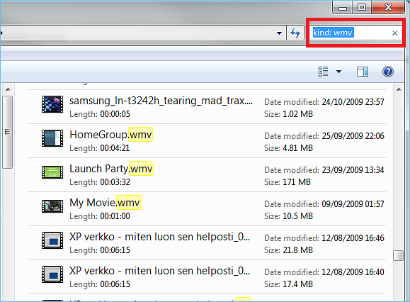 search files by  extention Windows 7