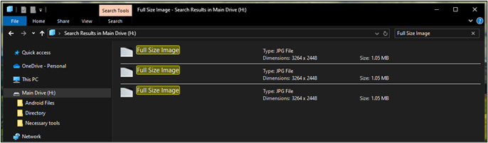 Search Results in Main Drive