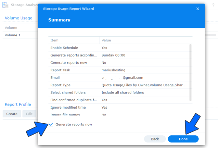 check the box for Generate reports now