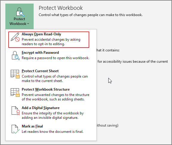 how to make excel read only with password