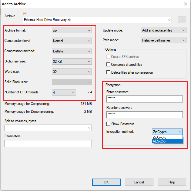 7zip password locking