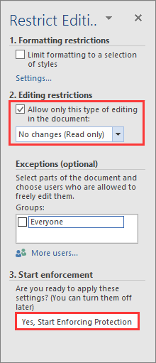 how to restrict editing in word for mac