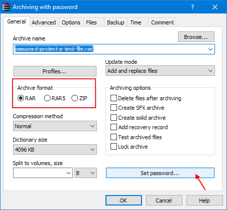 encrypt notepad file using WinRAR step 1