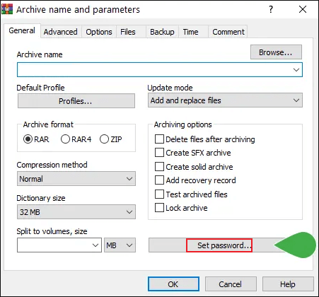 password zip file windows 10