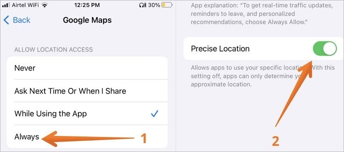 turn on precise location