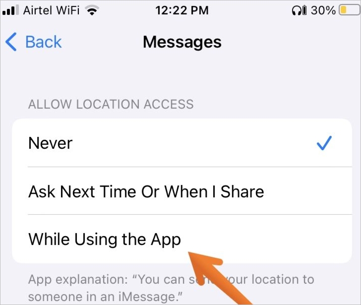 select while using the app
