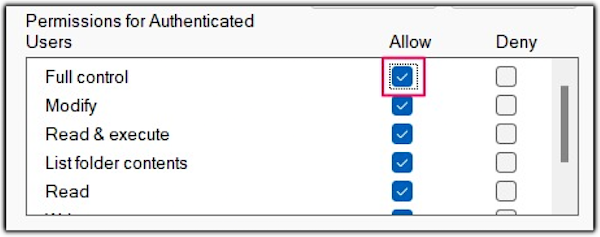 allow full control permission