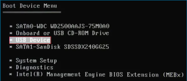 Change USB as a boot device to update the firmware of SSD