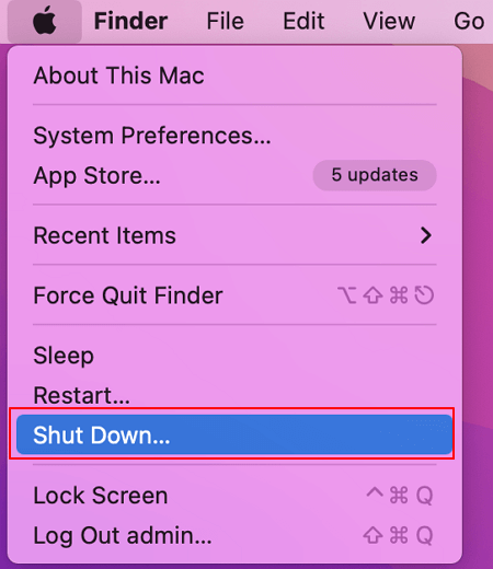 Shut down mac