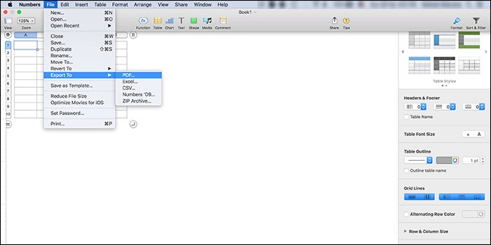 formatting excel for pdf mac