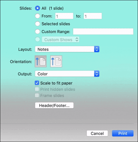 print powerpoint with lines for notes mac