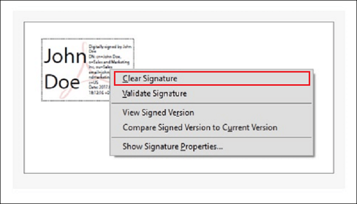 click on clear signature