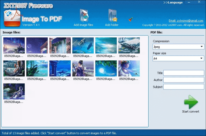 interface de Image To PDF