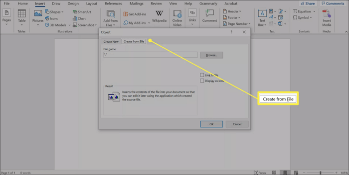 inserir pdf no Word do arquivo