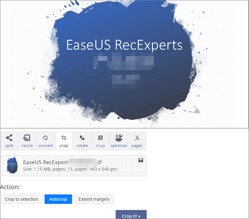 Recorte um documento PDF com PDFResizer online