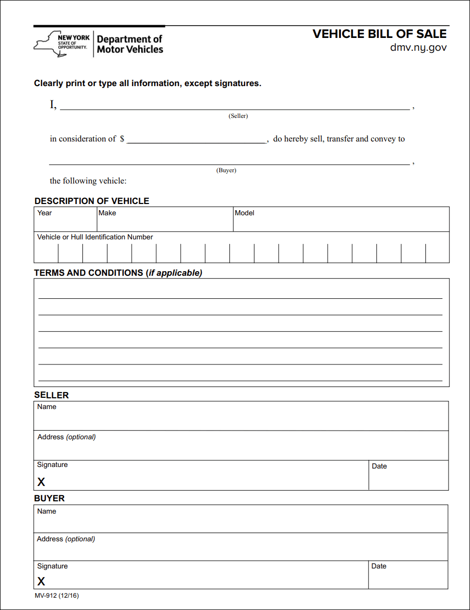 bill of sale template for car simple