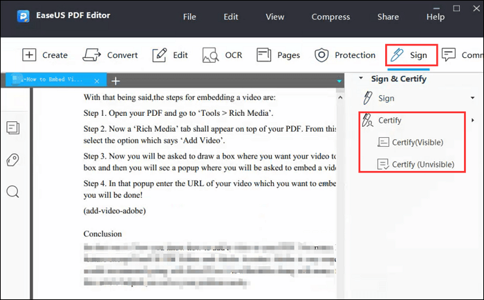 click certify a pdf