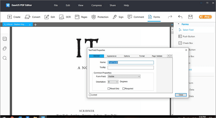 how to edit the properties of a text field in EaseUS