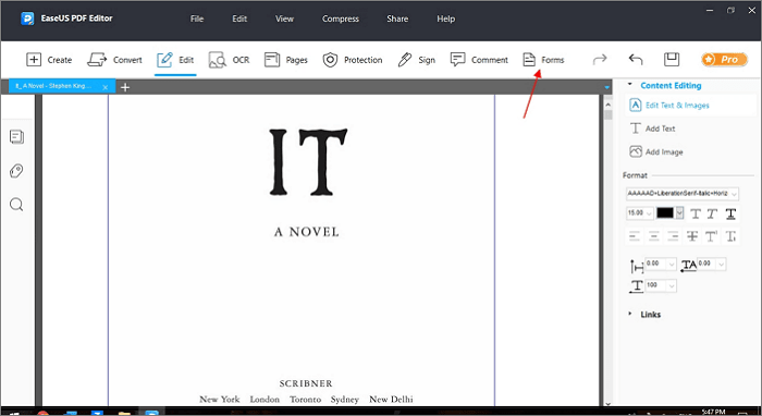 how to insert a fillable form in EaseUS