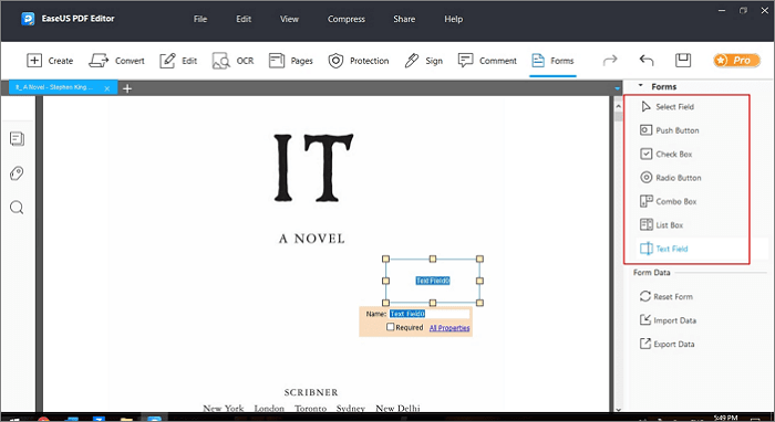 how to insert a fillable form in EaseUS